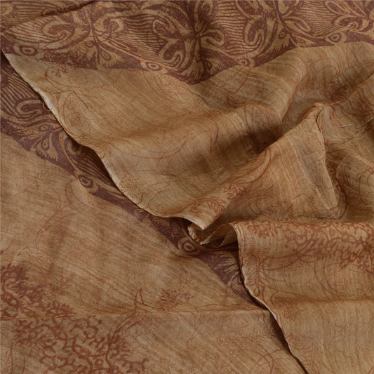 Sanskriti Vintage Brown Sari Pure Georgette Silk Printed Sarees Craft Fabric