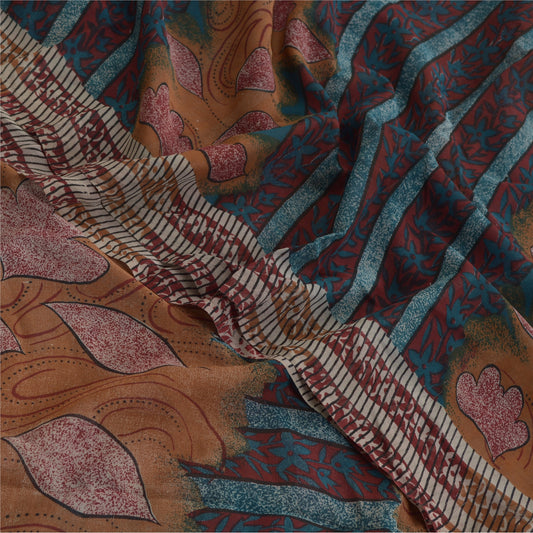 Sanskriti Vintage Sarees Red Pure Georgette Silk Printed Sari Craft Fabric
