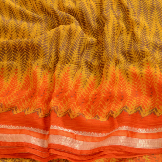 Sanskriti Vintage Yellow Sarees Printed Georgette Sari Craft Decor 5 Yd Fabric