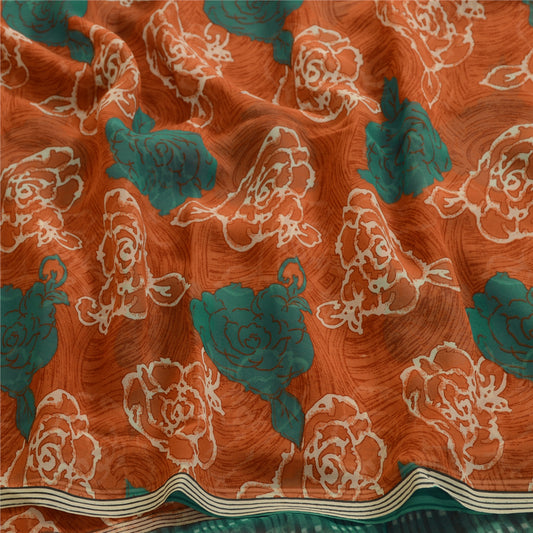 Sanskriti Vintage Orange Sarees Indian Georgette Printed Sari Soft Craft Fabric