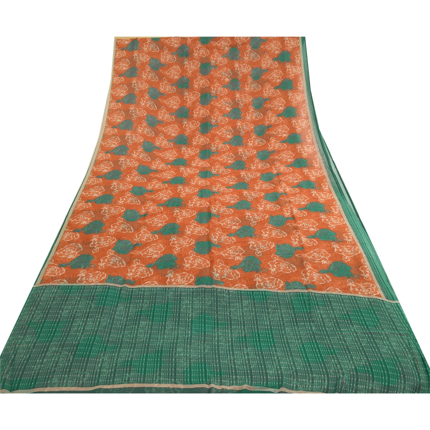 Sanskriti Vintage Orange Sarees Indian Georgette Printed Sari Soft Craft Fabric