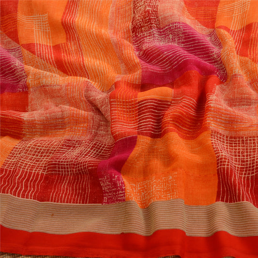 Sanskriti Vintage Indian Sari Georgette Printed Sarees Craft Floral 5 YD Fabric