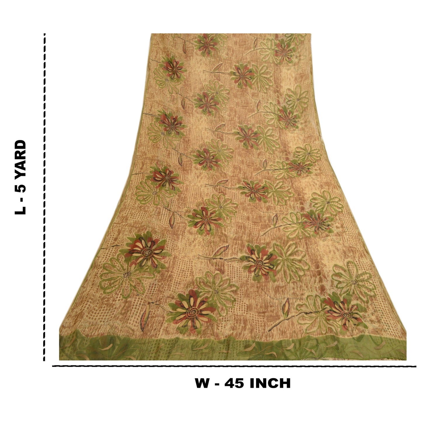Sanskriti Vintage Brown Indian Sarees Chiffon Printed Sari Floral Craft Fabric