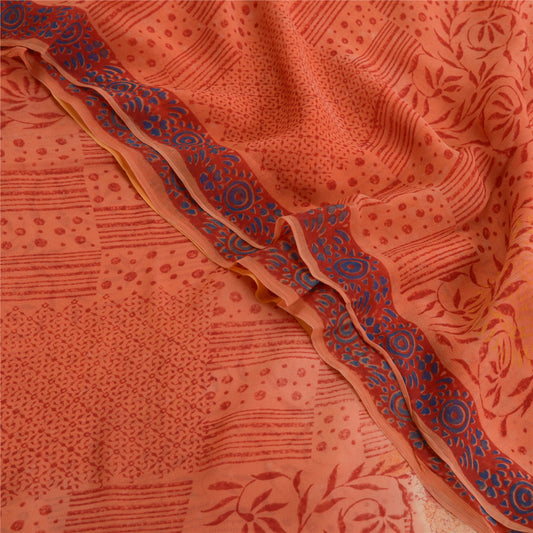 Sanskriti Vintage Orange & Peach Sarees Blend Chiffon Printed Sari 5yd Fabric
