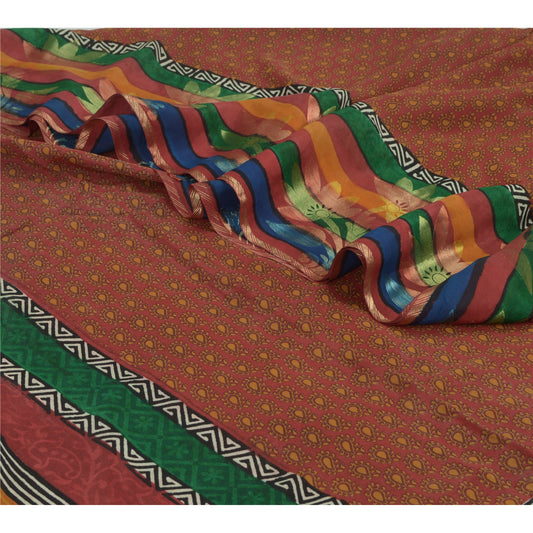 Sanskriti Vintage Dark Red Sarees Blend Georgette Printed Sari Craft Fabric