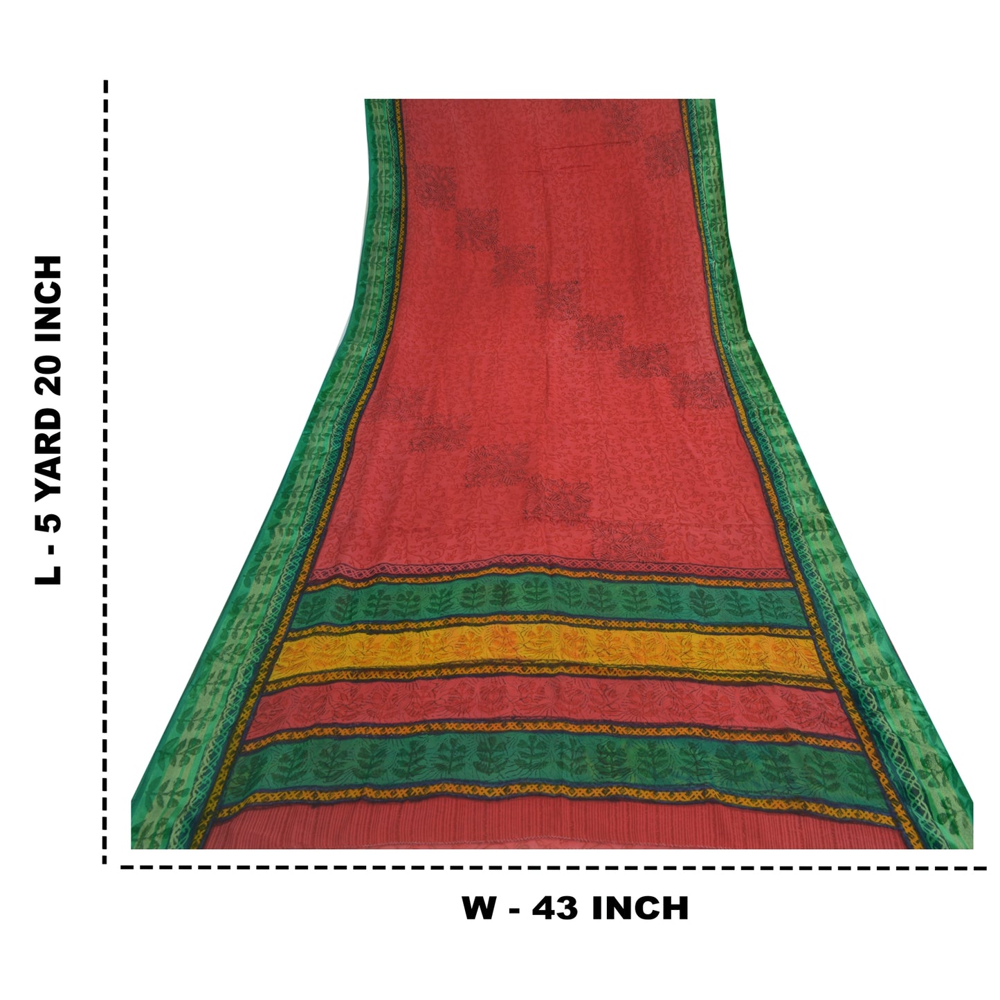 Sanskriti Vintage Red/Green Sarees Printed Blend Georgette Sari Craft Fabric