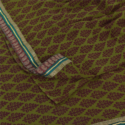 Sanskriti Vintage Green Sarees Printed Pure Georgette Sari Craft Decor Fabric