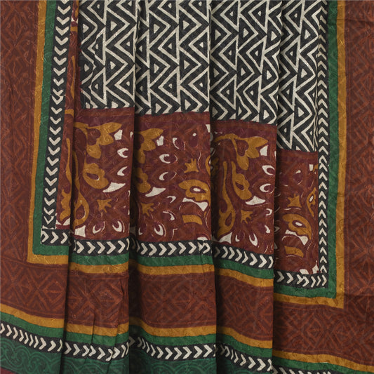 Sanskriti Vintage Black Indian Sari Printed Pure Georgette Sarees Craft Fabric