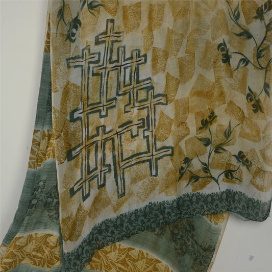 Sanskriti Vintage Cremefarvet Sari Blend Georgette Trykt Sari 5 Yard Håndværk Bæredygtigt Stoff