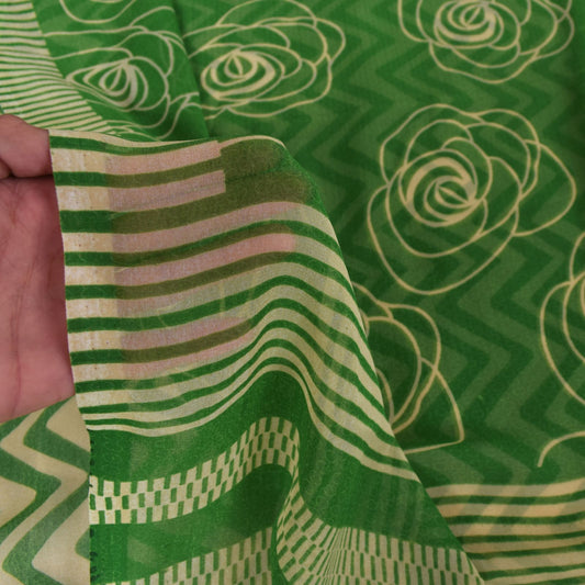 Sanskriti Vintage Green Georgette Saree Floral Printed 5.5Yd Decor Craft Fabric