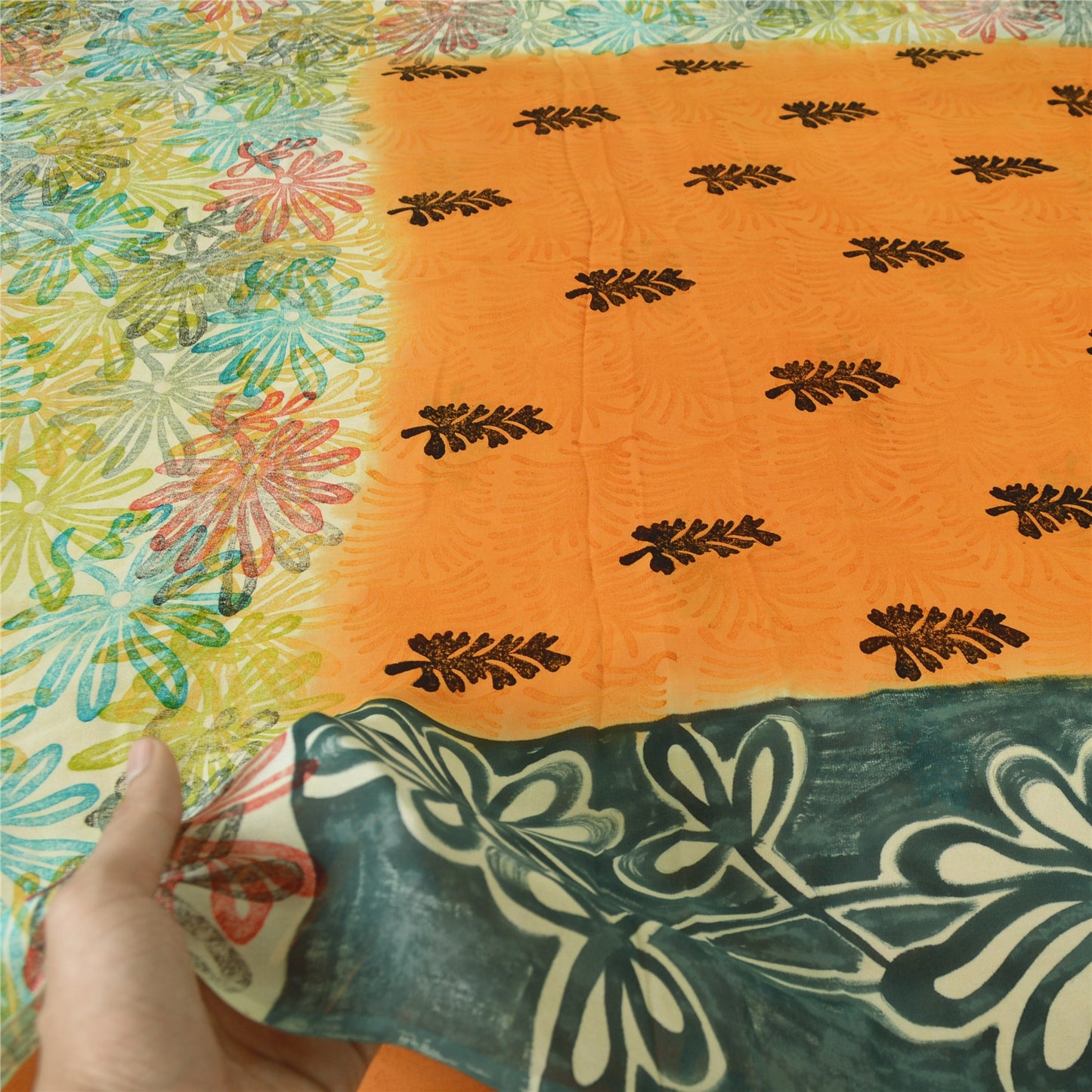 Sanskriti Vintage Orange Saree Pure Georgette Silk Printed Sari Craft Sustainable Fabric