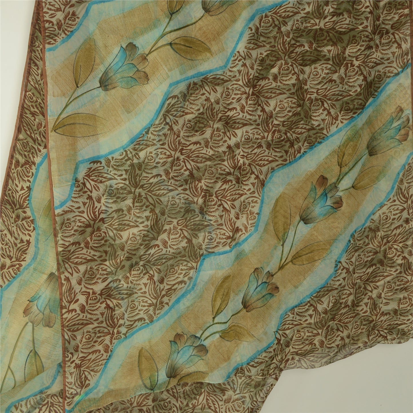 Sanskriti Vintage Cream Digital Printed Saree Blend Georgette Sari Craft Sustainable Fabric