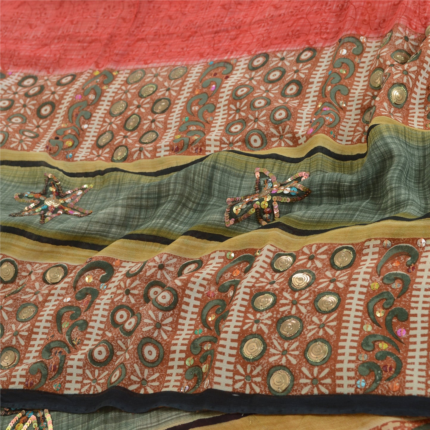 Sanskriti Vintage 100% Pure Georgette Silk Bollywood Multicolor Printed 5 Yd Saree Home Decor, Women Floral Outfit, Silk Scrap Fabric