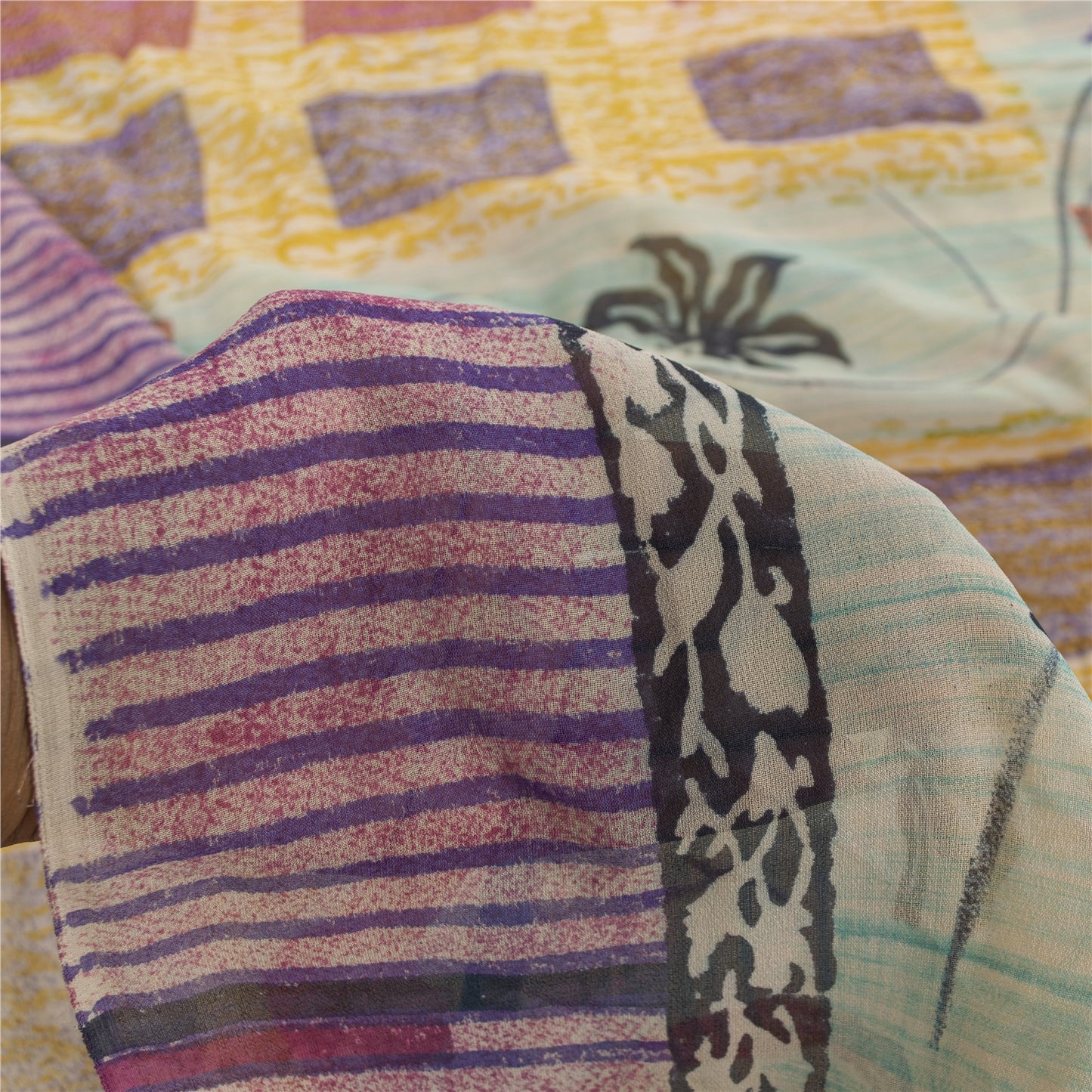 Sanskriti Vintage Multicolor Saree Pure Georgette Silk Printed Sari Craft Sustainable Fabric