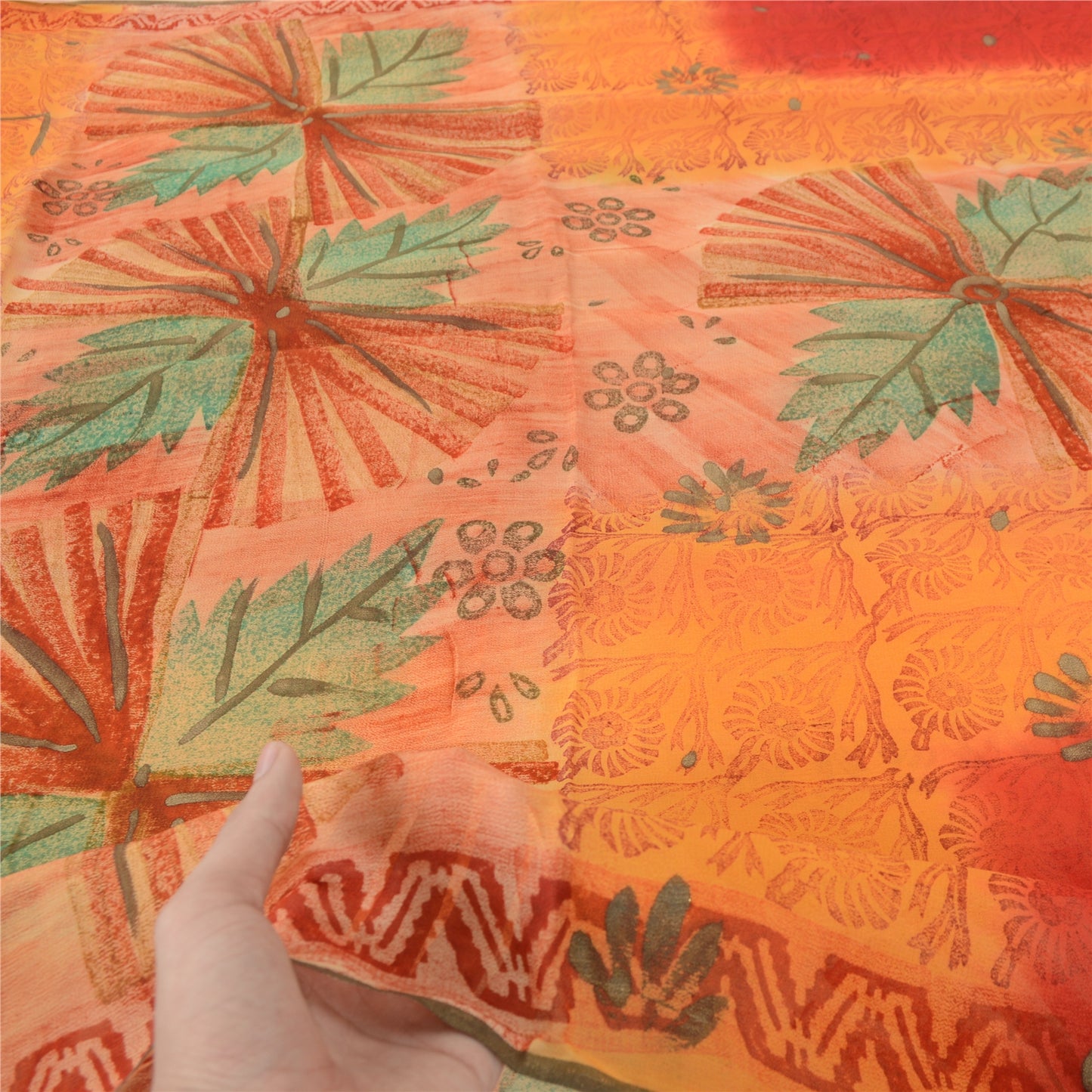 Sanskriti Vintage Pure Georgette Silk Saree: Multicolor Floral Printed Indian Fabric Bohemian Fabric For Dressmaking,Craft Supplies