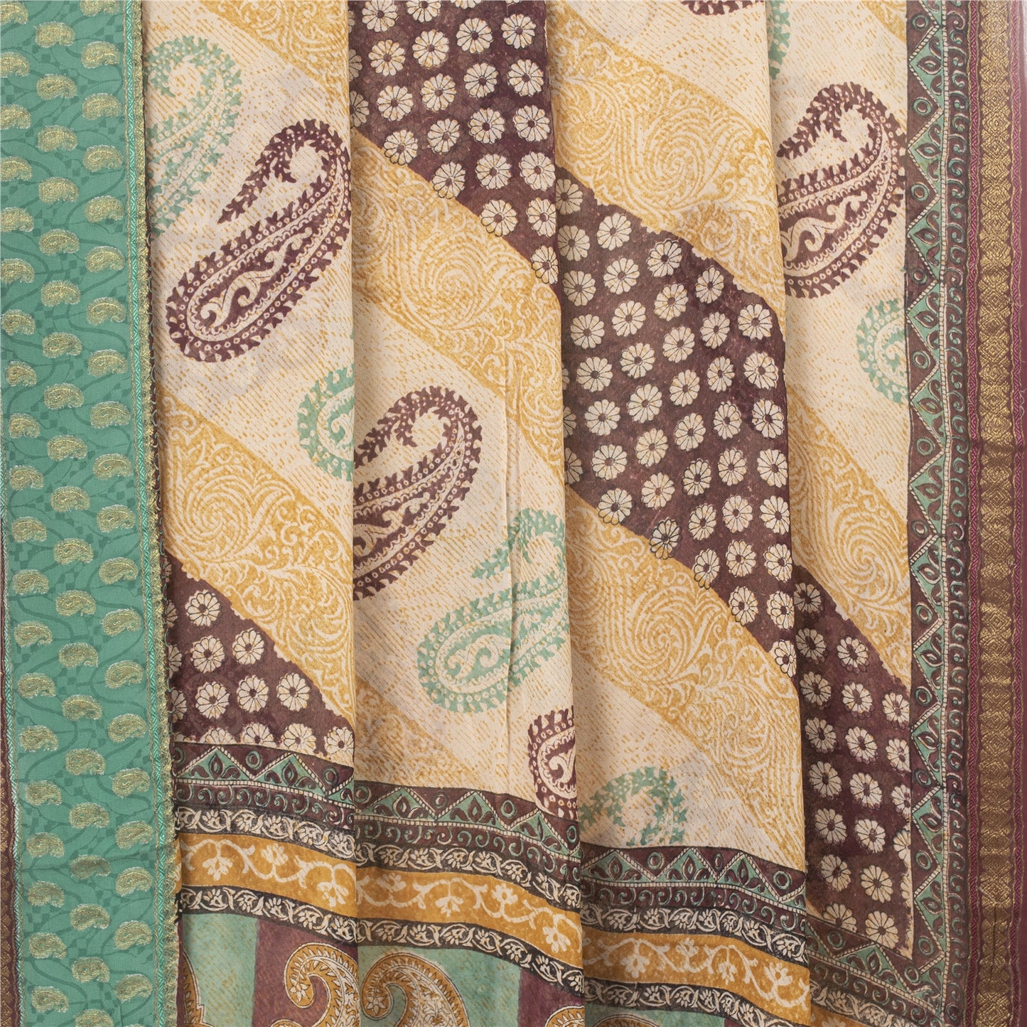 Sanskriti Vintage Saree Multicolor 100% Pure Georgette Silk 5.5+Yd Saree Paisley Printed Woven Sari Home Decor, Sewing, DIY Projects
