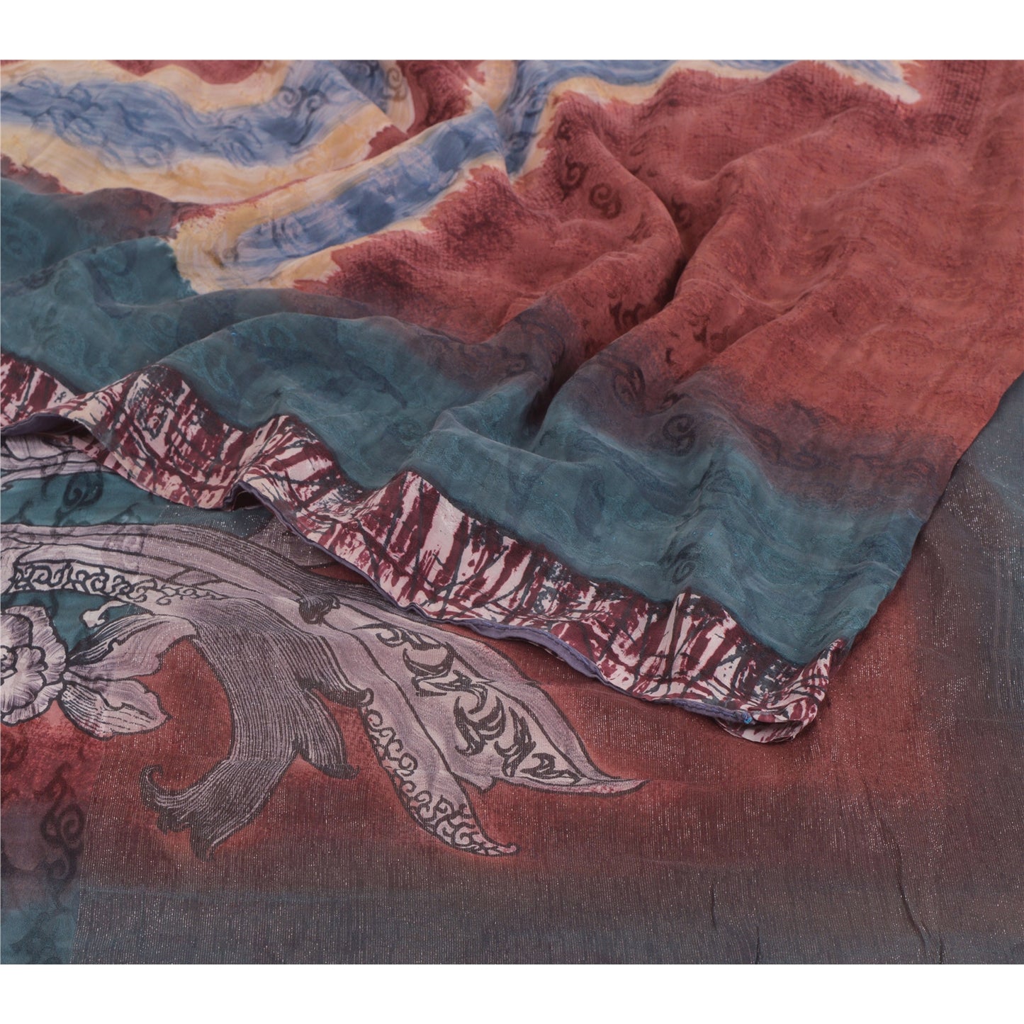 Sanskriti vintage Bollywood Designer Printed Sari Pure Georgette Silk 5Yd Sarees