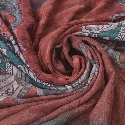 Sanskriti vintage Bollywood Designer Printed Sari Pure Georgette Silk 5Yd Sarees