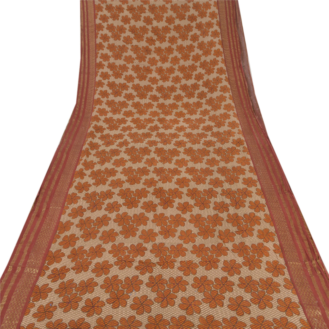 Sanskriti Vintage Saree Pure Georgette Silk Printed Zari Work Sari Craft Fabric