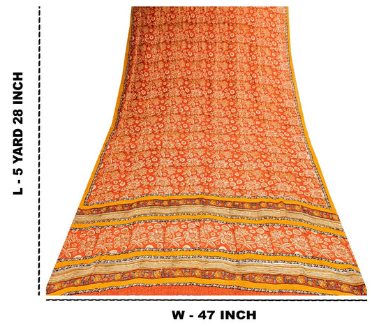 Sanskriti Vintage Sari 100% Pure Georgette Silk Red Sarees Printed 5Yd Craft Fabric upholstery fabric