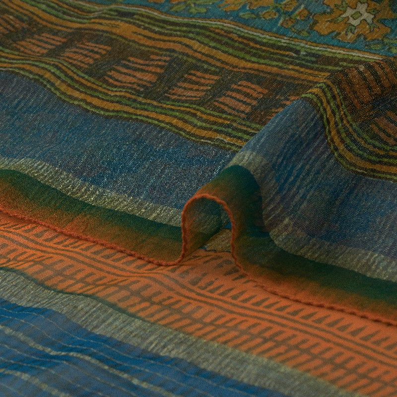Sanskriti Vintage Sarier Ren Georgette Silke Trykt Vævet Sari 5YD Håndværk Bæredygtigt Stoff