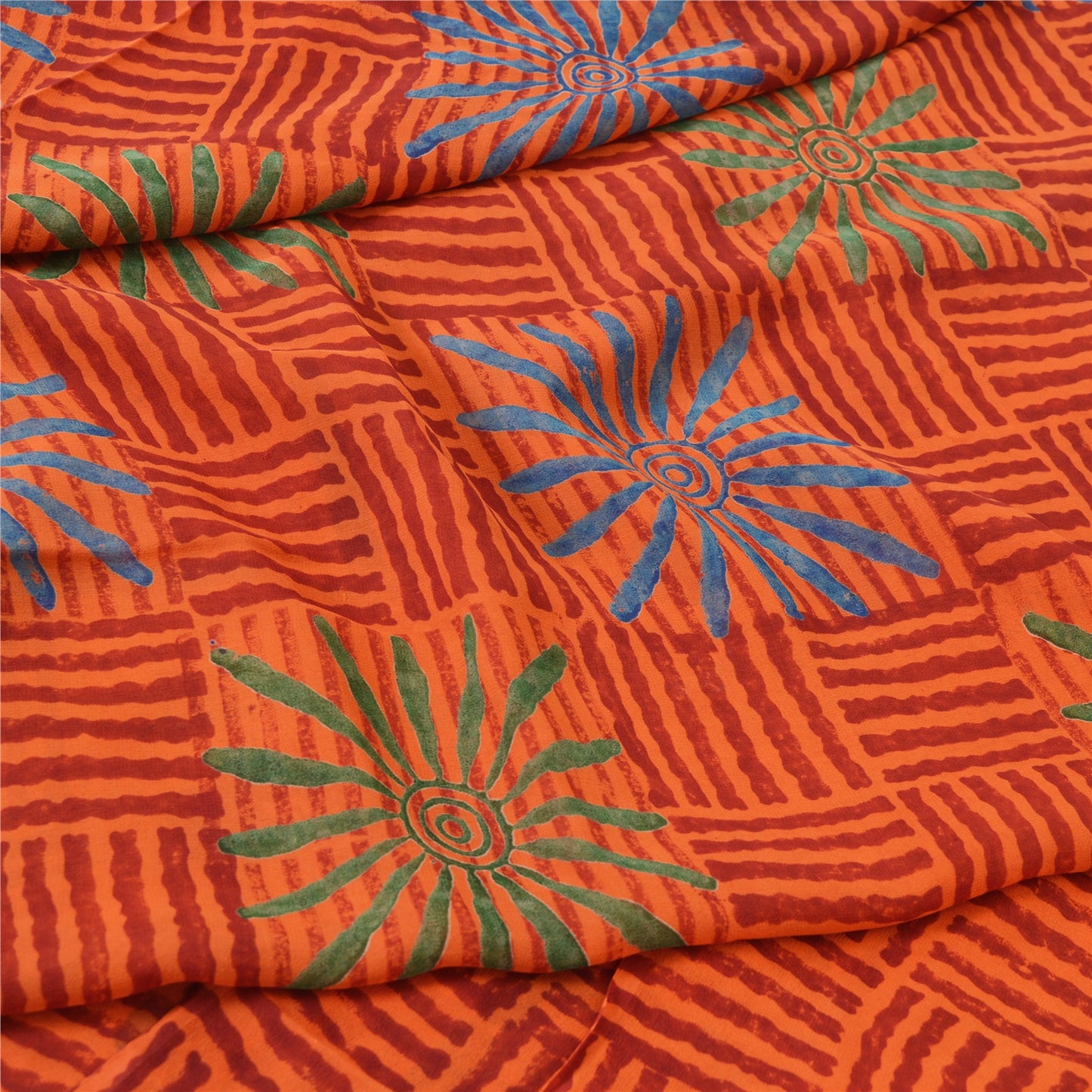 Sanskriti Vintage Orange Sarees Pure Georgette Silk Printed Sari Craft Fabric