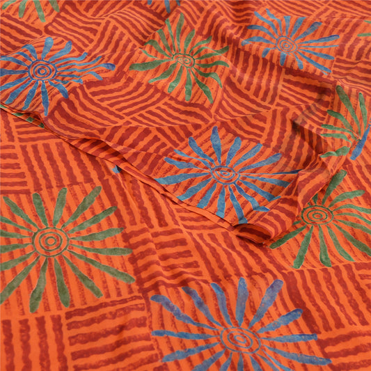 Sanskriti Vintage Orange Sarees Pure Georgette Silk Printed Sari Craft Fabric