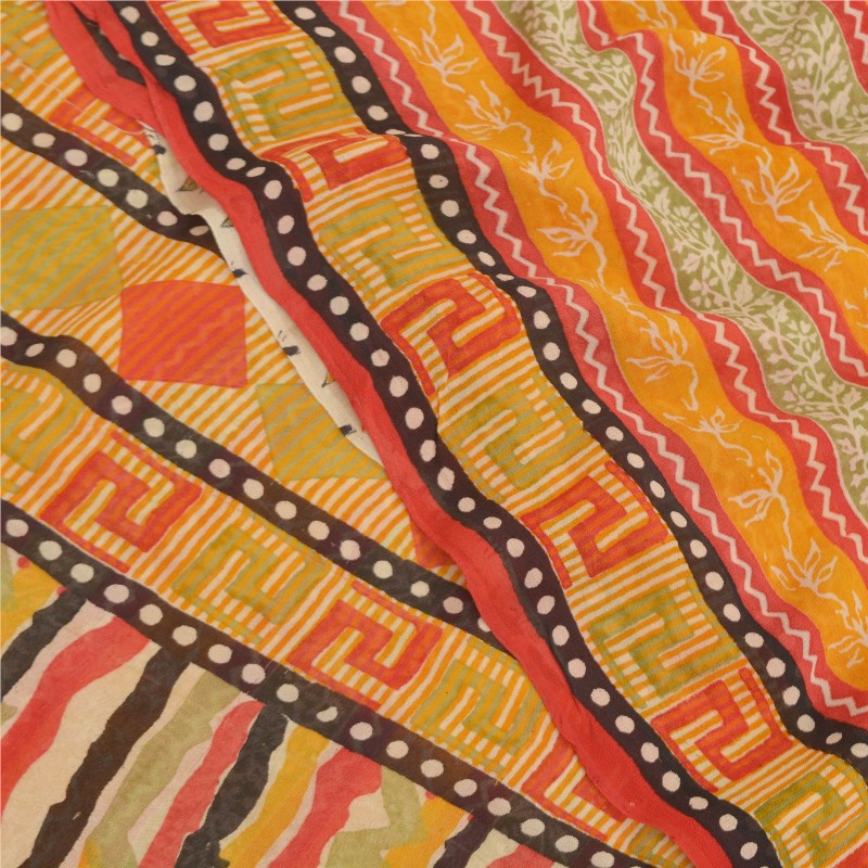 Sanskriti Vintage Indian Sarees Pure Georgette Silk Printed Sari Craft Sustainable Fabric