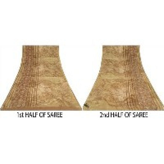 Sanskriti Vintage Brown Sarees Pure Georgette Silk Printed Sari 5YD Craft Sustainable Fabric