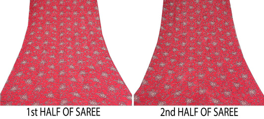 Sanskriti Vintage Red Sarees Pure Georgette Silk Printed Blouse Pc Sari Sustainable Fabric