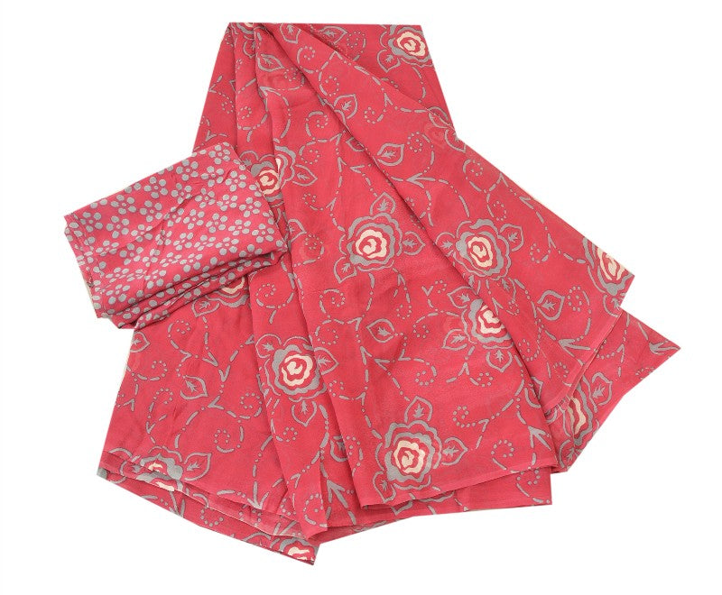 Санскритские винтажные красные сари из чистого шелка-жоржета, блузка из поликарбоната, устойчивая ткань для сари