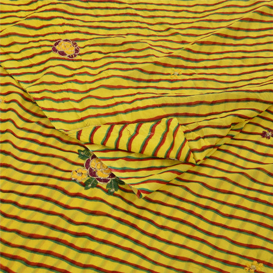 Sanskriti Vintage Blend Georgette Sarees Lemon Leheria Printed Sari Dress Fabric