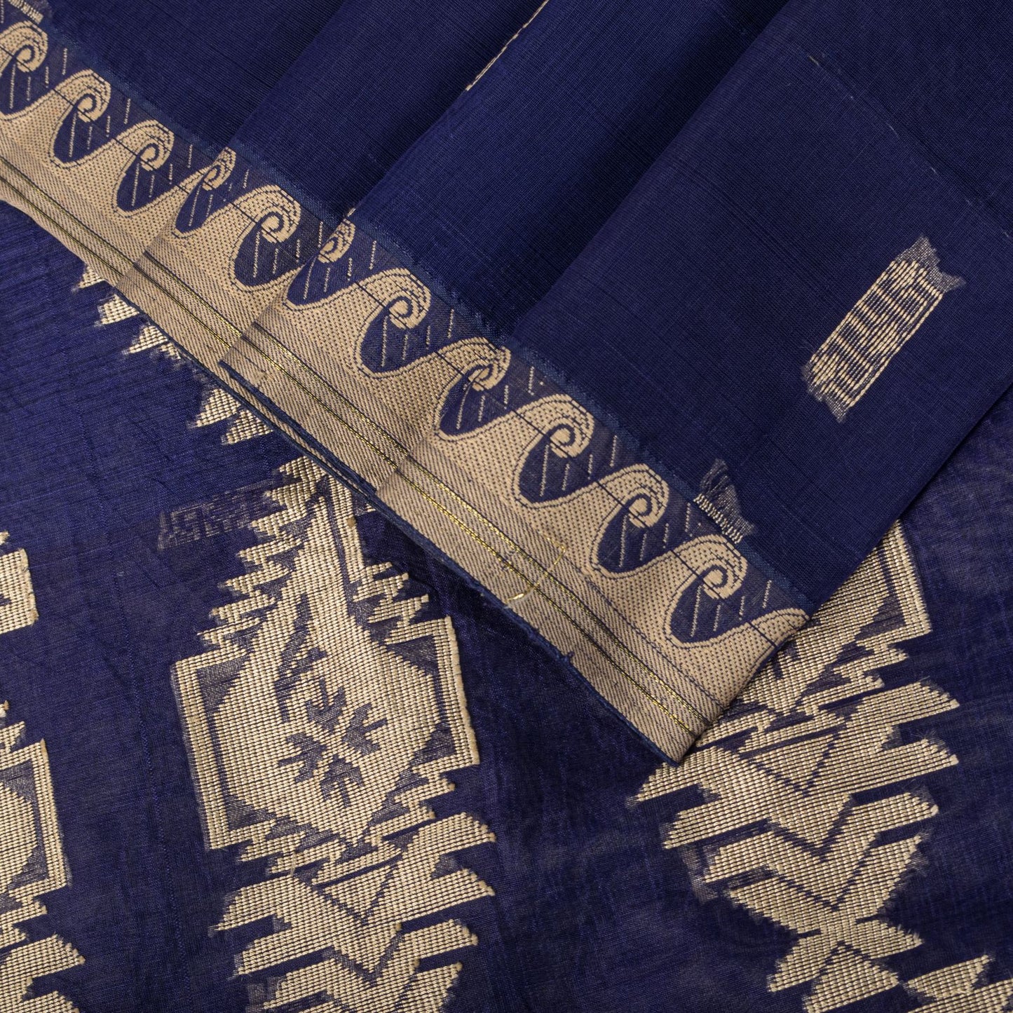 Sanskriti Vintage Saree Blue Blend Cotton Jamdani Woven Fabric West Bengal Sari