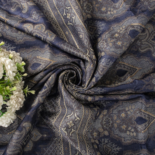 Sanskriti Vintage Saree Gray Pure Silk Woven Floral Craft Fabric Bollywood Sari