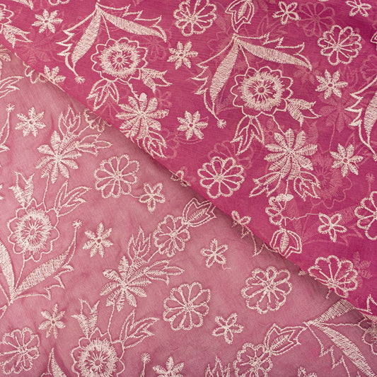 Sanskriti Vintage Saree Pink Pure Chiffon Embroidered Craft Fabric 6+Yard Sari