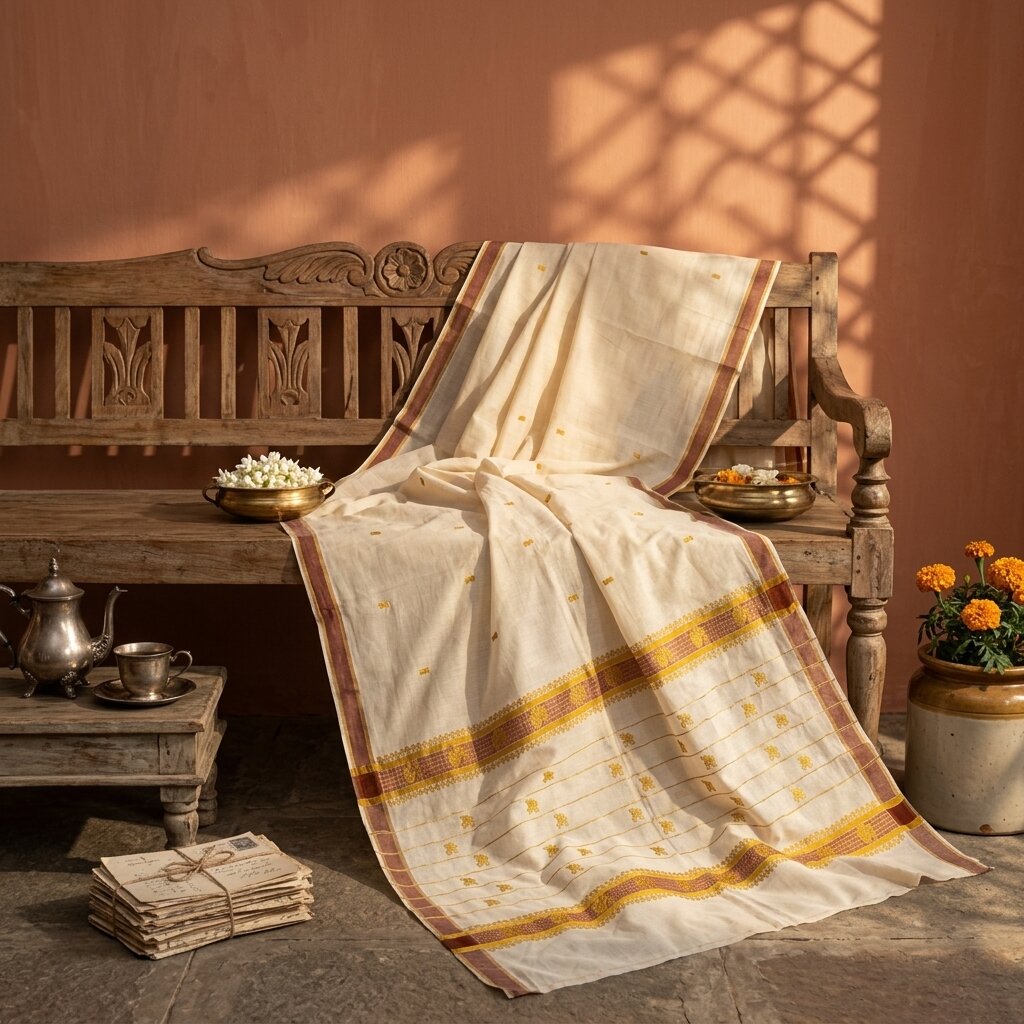 Sanskriti Vintage Saree White Blend Cotton Kasavu Hand Woven Fabric Kerala Sari