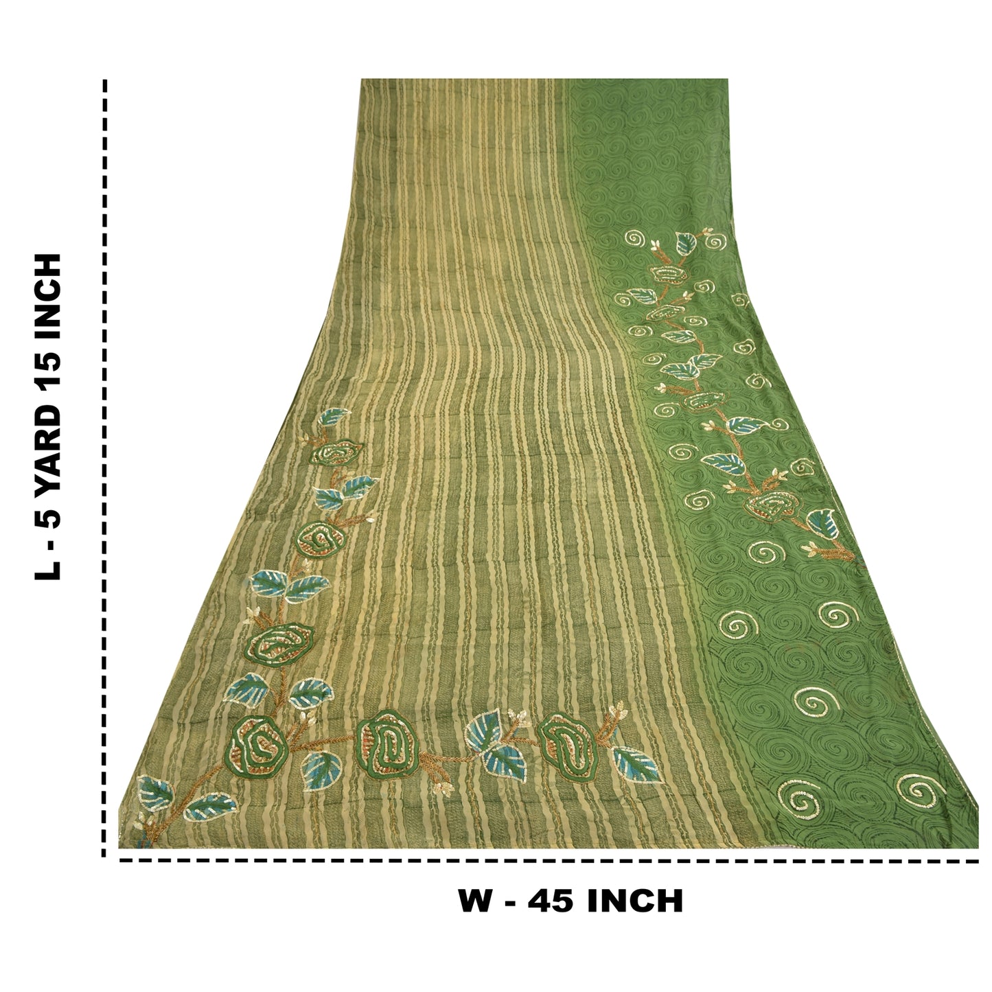 Sanskriti Vintage Green Sarees Blend Georgette Hand Beaded Craft Fabric Sari