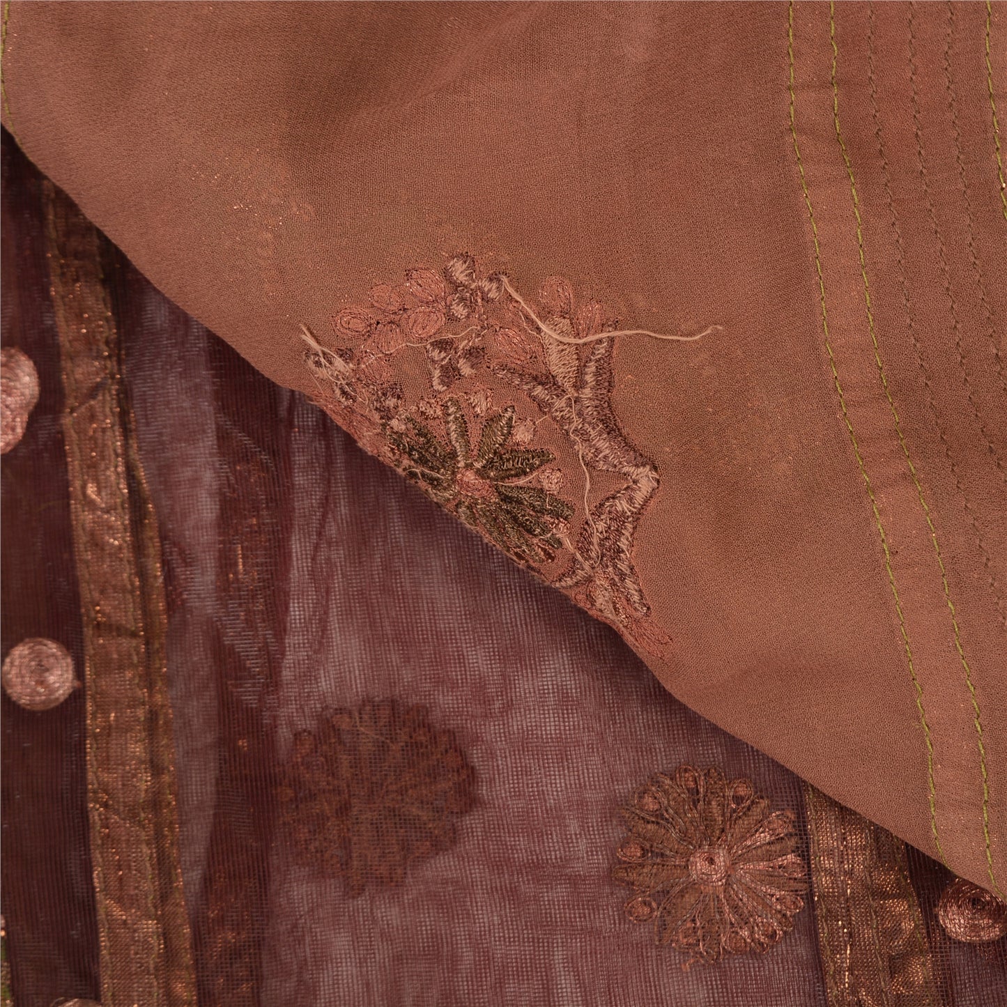 Sanskriti Vintage Brown Sarees Pure Georgette Silk Zari Embroidered 5+YD Sari