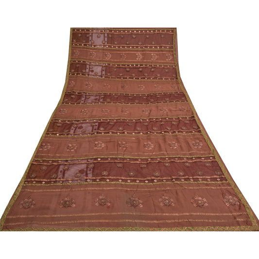Sanskriti Vintage Brown Sarees Pure Georgette Silk Zari Embroidered 5+YD Sari