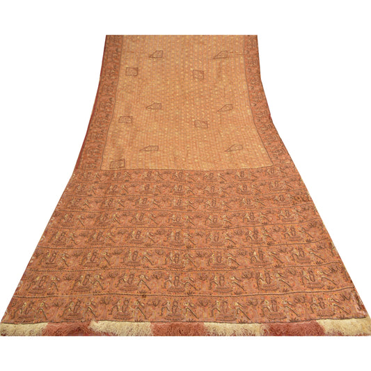 Sanskriti Vintage Cream Sarees Pure Organza Silk Hand Beaded Craft Fabric Sari