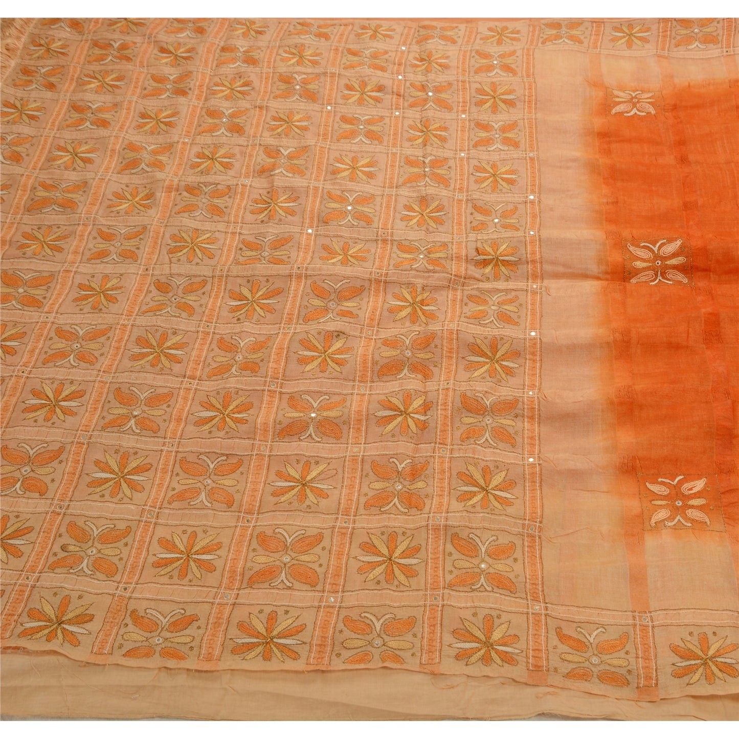 Sanskriti Vintage Sarees Pure Silk Hand Embroidered Craft Fabric Premium Sari