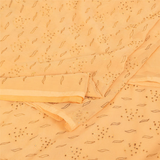 Sanskriti Vintage Peach Sarees Art Silk Hand Beaded Unique Sari 5yd Craft Fabric