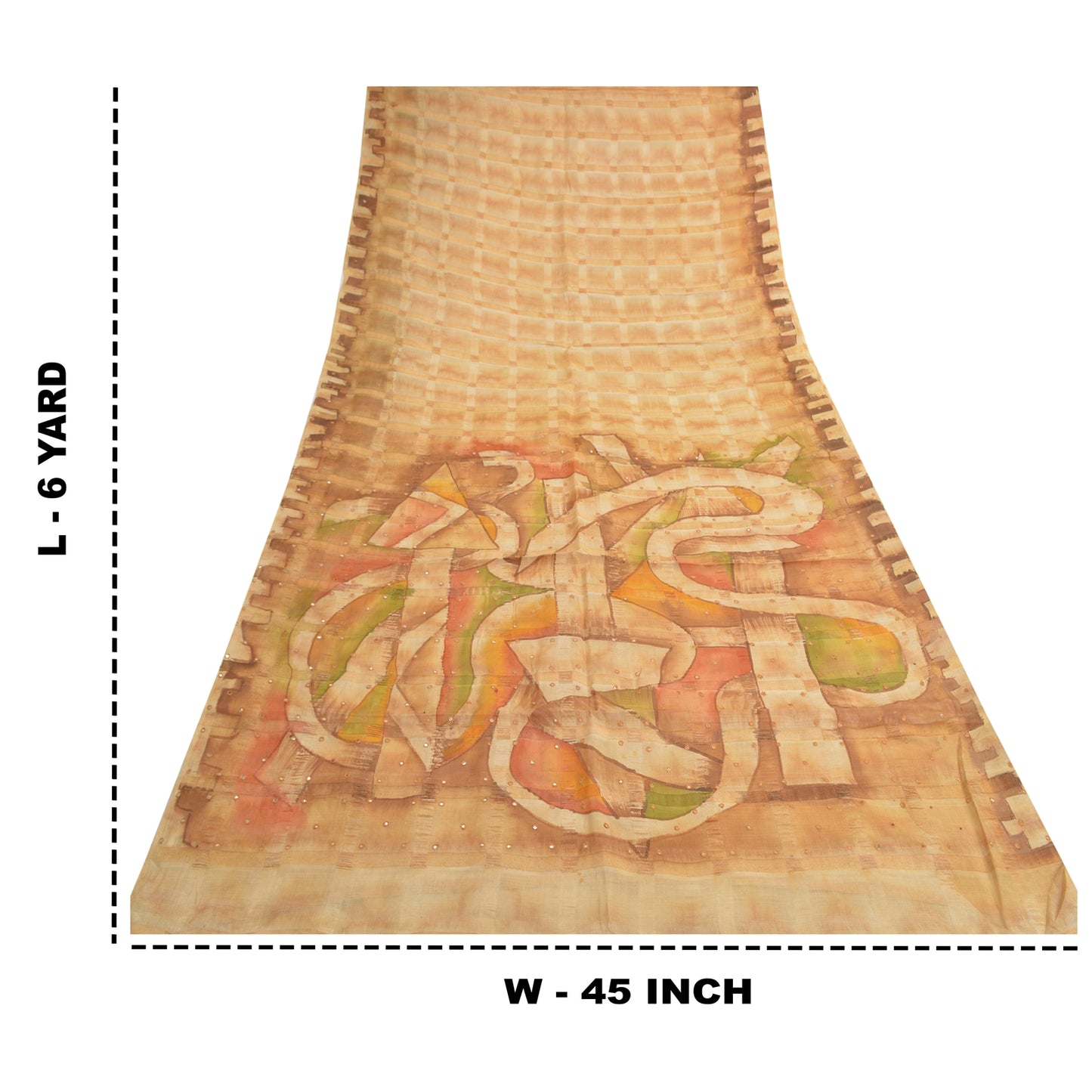 Sanskriti Vintage Cream Sarees Pure Silk Hand Beaded Painted Craft Fabric Sari