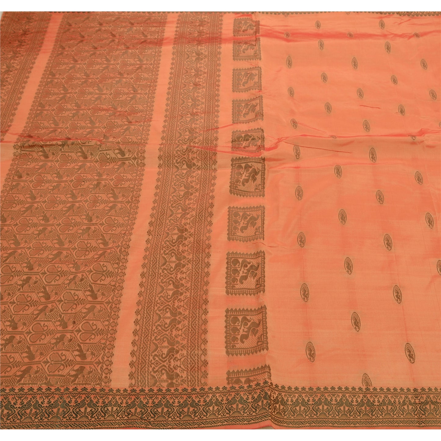 Sanskriti Vintage Peach Sarees Art Silk Woven Peach Craft Fabric Peacock Sari