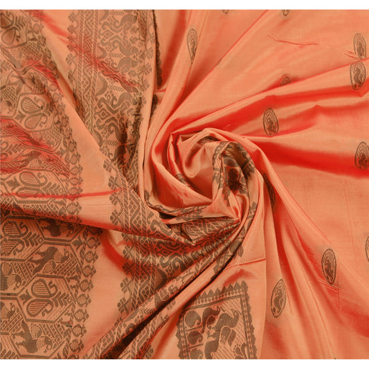 Sanskriti Vintage Peach Sarees Art Silk Woven Peach Craft Fabric Peacock Sari