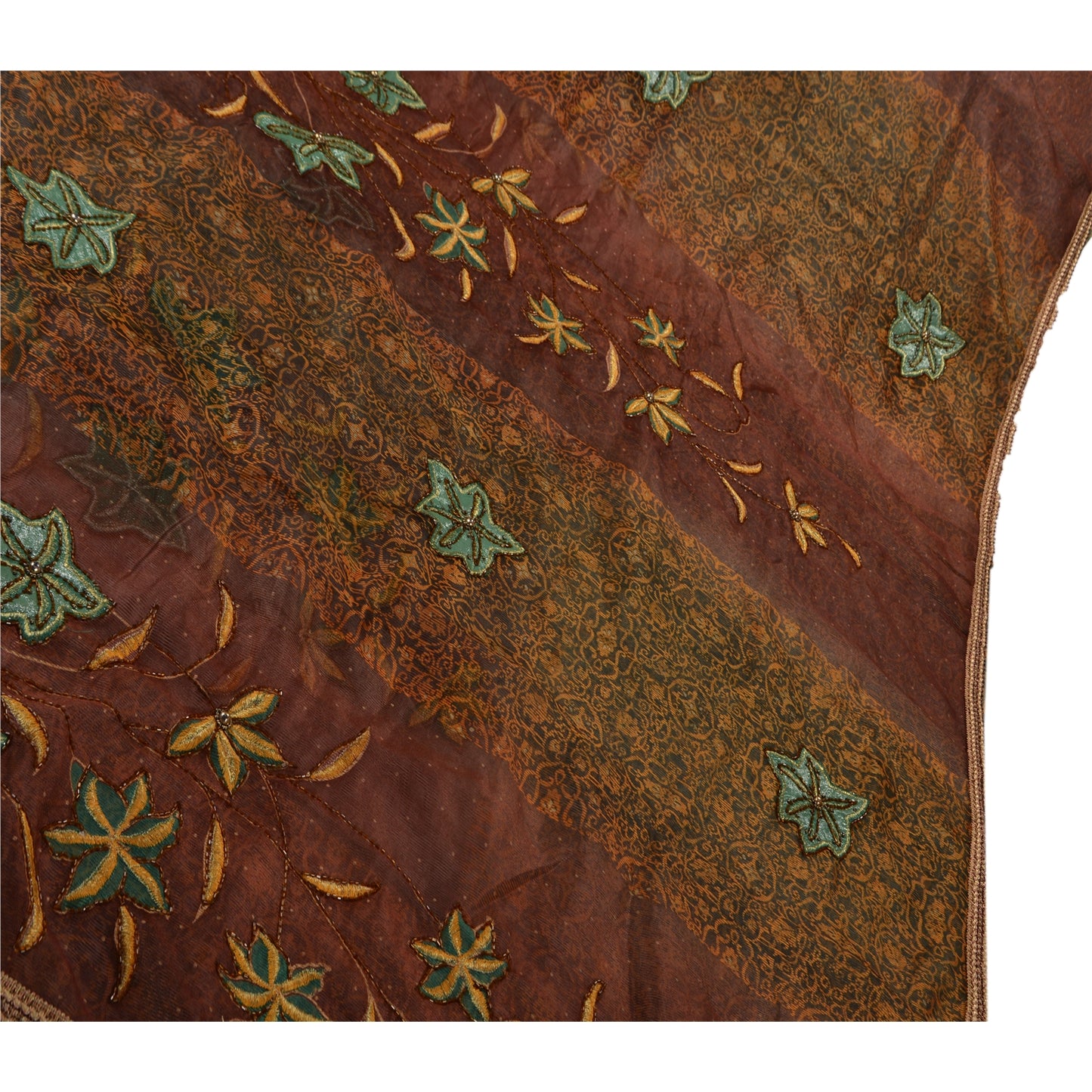 Sanskriti Vintage Brown Sarees Art Silk Hand Beaded Craft Fabric Premium Sari