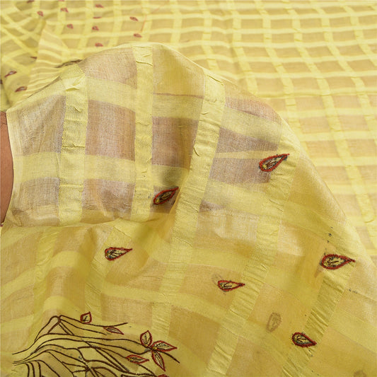 Sanskriti Vintage Beige Sarees Pure Silk EmbroiderY Woven 5+YD Sari Craft Supply