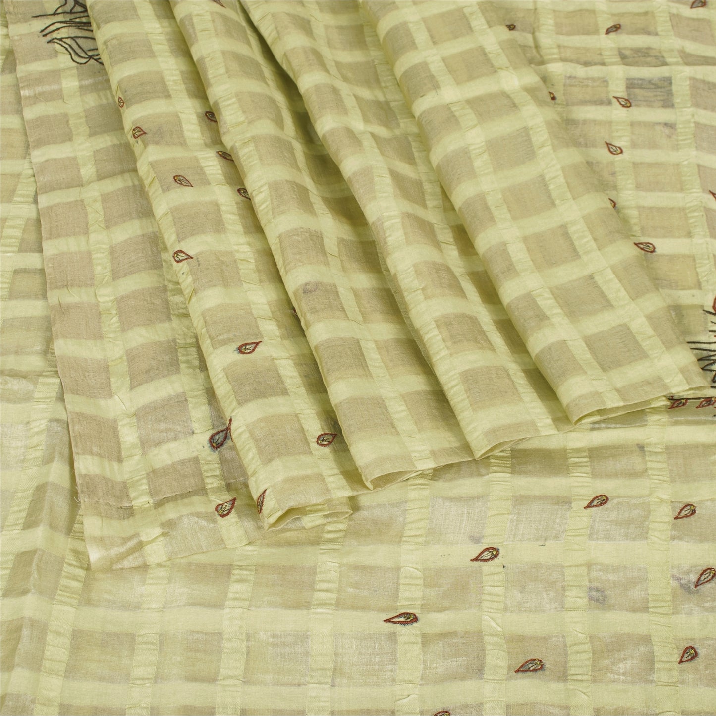 Sanskriti Vintage Beige Sarees Pure Silk EmbroiderY Woven 5+YD Sari Craft Supply