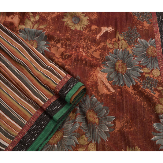 Sanskriti Vintage Sarees Georgette Embroidered Craft 5 YD Fabric Premium Sari