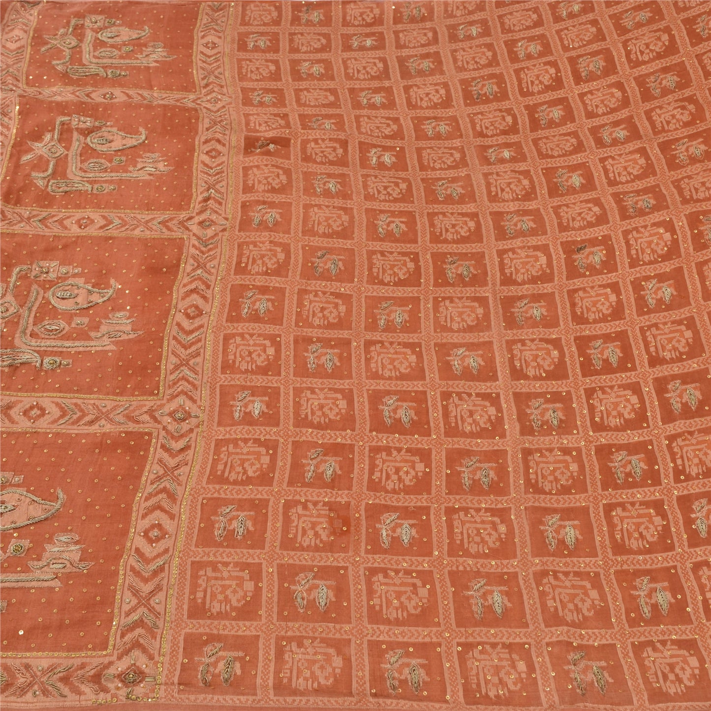 Sanskriti Vintage Sarees Pure Organza Silk Hand Beaded Woven Craft Fabric Sari